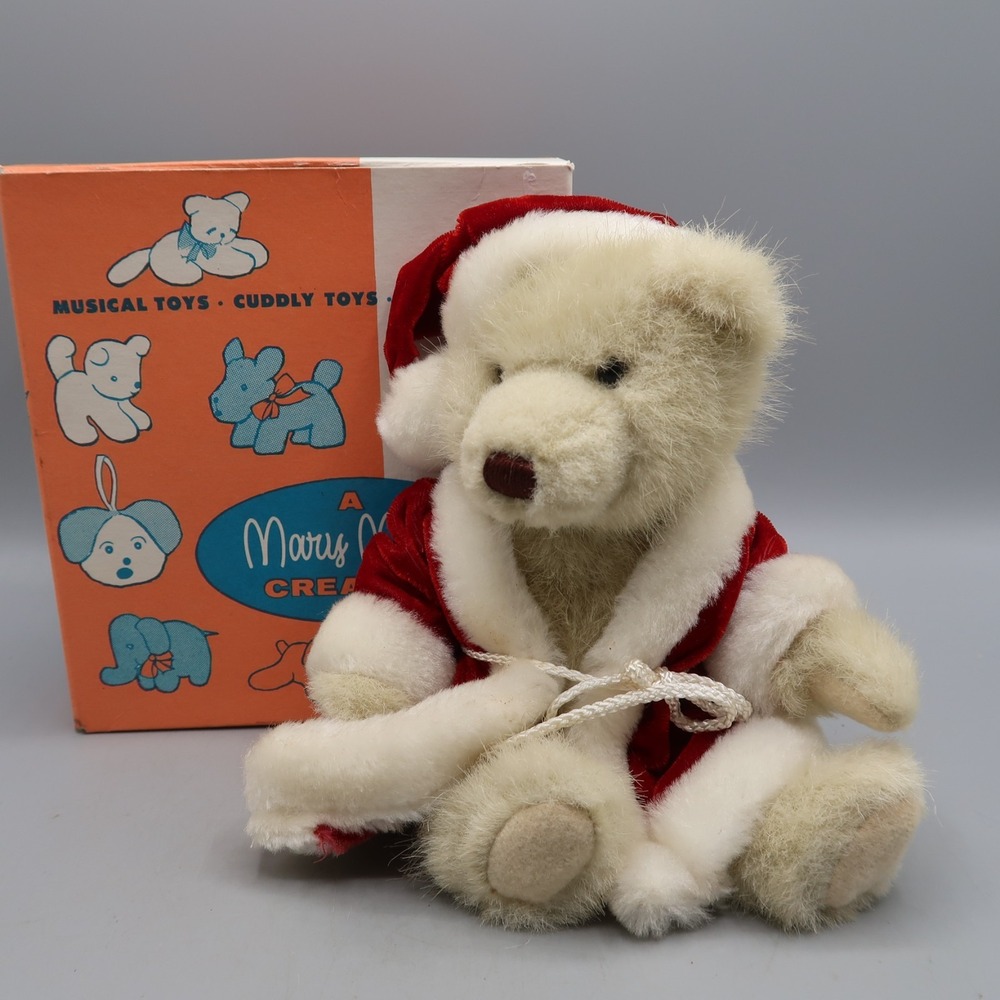 Vintage Mary Meyer Santa White Bear Plush Christmas Stuffed Toy  w Box